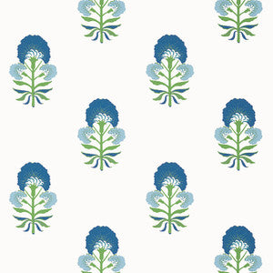 Tybee Bud Green and Blue T16215 by Thibaut Wallpaper