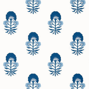 Tybee Bud Blue and White T16217 by Thibaut Wallpaper