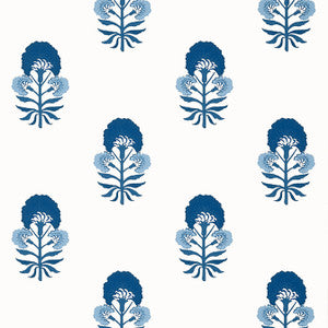 Tybee Bud Blue and White T16217 by Thibaut Wallpaper