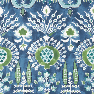 Mendoza Suzani Blue and Green on Navy T16241 by Thibaut Wallpaper