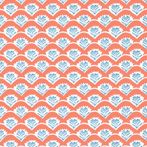 Emily Coral and Blue T16254 by Thibaut Wallpaper