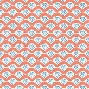 Emily Coral and Blue T16254 by Thibaut Wallpaper