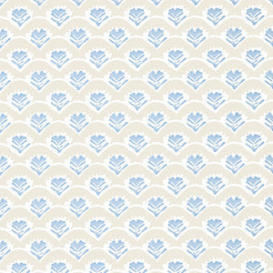 Emily Beige and Blue T16256 by Thibaut Wallpaper