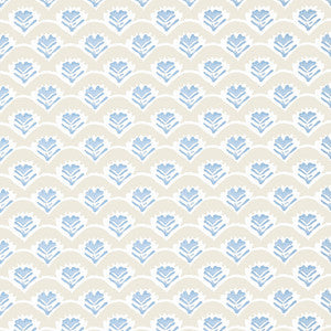 Emily Beige and Blue T16256 by Thibaut Wallpaper
