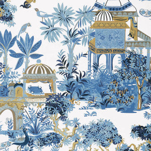 Mystic Garden Blue and White T20821 by Thibaut Wallpaper
