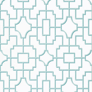Fretwork Spa Blue T20869 by Thibaut Wallpaper