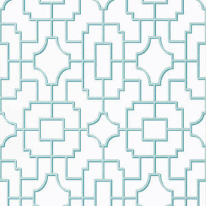Fretwork Spa Blue T20869 by Thibaut Wallpaper