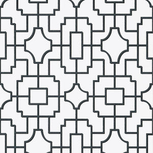 Fretwork Black T20871 by Thibaut Wallpaper
