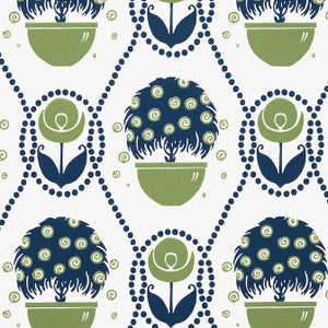 Rene Navy and Green T2961 by Thibaut Wallpaper
