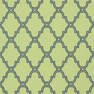 Stanbury Trellis Navy on Green T35116 by Thibaut Wallpaper