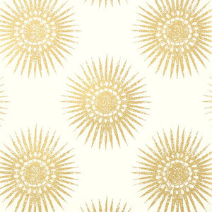Bahia Metallic Gold on Cream T35143 by Thibaut Wallpaper