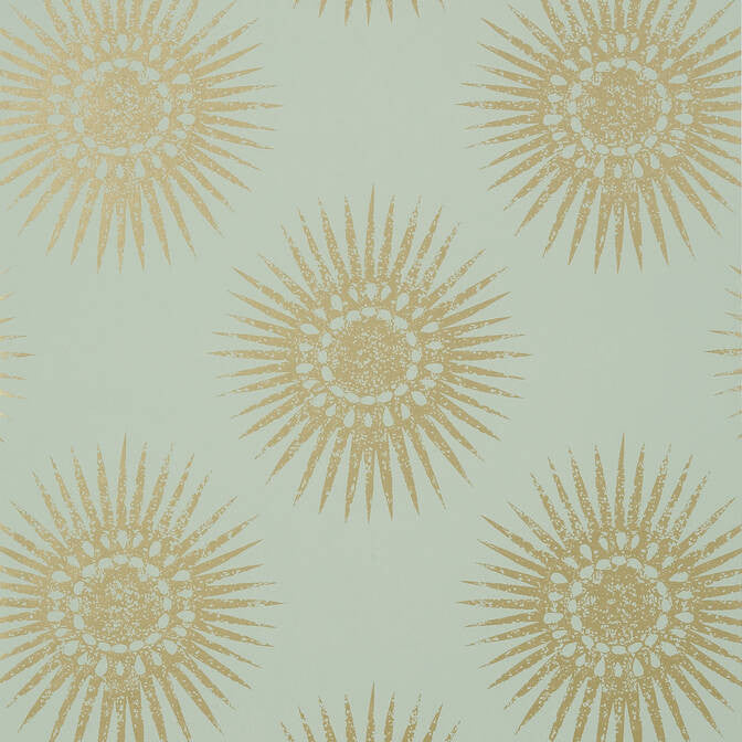 Bahia Metallic Gold on Aqua T35144 by Thibaut Wallpaper Thibaut Wallpaper Bahia Metallic Gold on Aqua T35144Wallpaper Graphic Resource Non Woven Wallpaper U.S.A. </p><p>Repeat: V: 36 27 - Fabric Carolina -