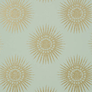 Bahia Metallic Gold on Aqua T35144 by Thibaut Wallpaper