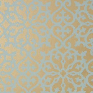 Allison Aqua on Metallic Gold T35176 by Thibaut Wallpaper