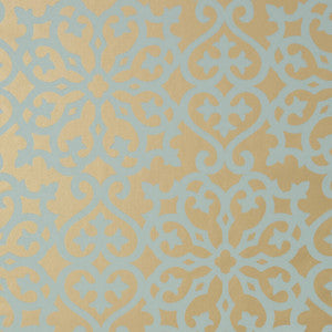 Allison Aqua on Metallic Gold T35176 by Thibaut Wallpaper