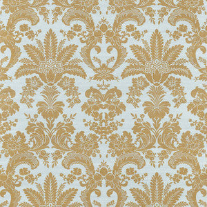 West Indies Damask Metallic Gold on Aqua T3629 By Thibaut Wallpaper
