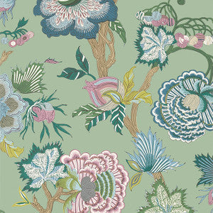 Indienne Jacobean Green T36416 by Thibaut Wallpaper