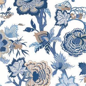 Indienne Jacobean Blue and White T36418 by Thibaut Wallpaper