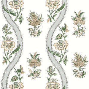 Ribbon Floral Green T36421 by Thibaut Wallpaper