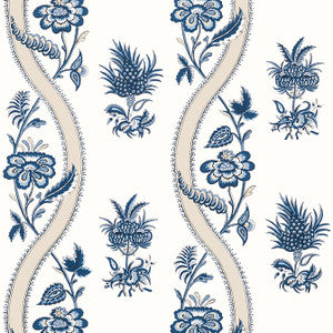 Ribbon Floral Blue and White T36423 by Thibaut Wallpaper