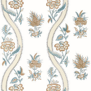 Ribbon Floral Beige and Spa Blue T36425 by Thibaut Wallpaper