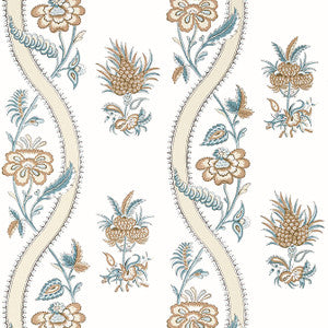 Ribbon Floral Beige and Spa Blue T36425 by Thibaut Wallpaper