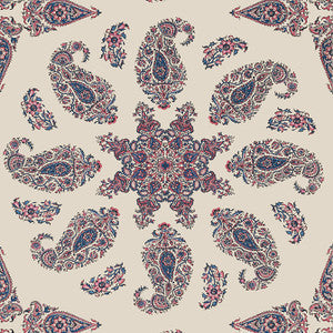 East India Raspberry and Blue on Natural T36430 By Thibaut Wallpaper