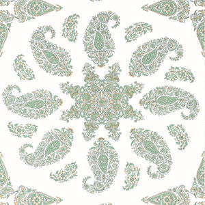 East India Green and White T36442 by Thibaut Wallpaper