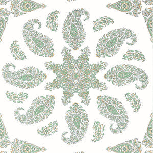 East India Green and White T36442 by Thibaut Wallpaper
