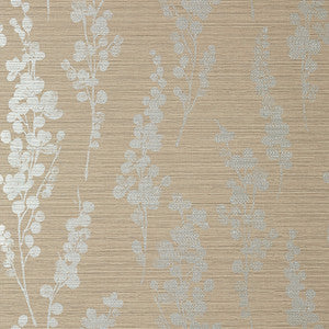 Spring Blooms Metallic Silver on Taupe T41053 by Thibaut Wallpaper