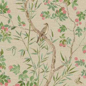 Claire Coral and Green T42009 by Thibaut Wallpaper