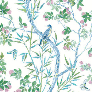 Claire Blue and Green T42014 by Thibaut Wallpaper
