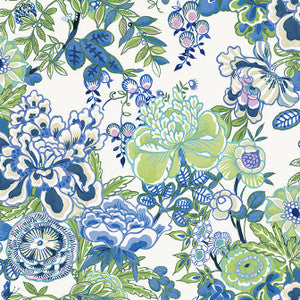 Peony Garden Blue and Green T42021 by Thibaut Wallpaper