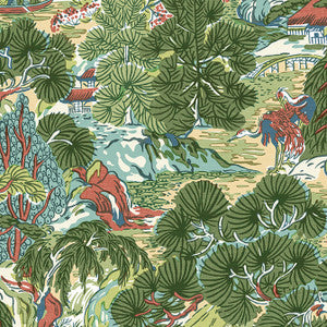 Pagoda Trees Coral and Green T42022 by Thibaut Wallpaper