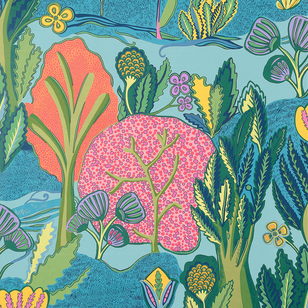 Thibaut Wallpaper Albero Tangerine and Turquoise T45012 Wallpaper Non Woven Wallpaper U.S.A </p><p>Repeat: H: , V: 32.75   (83.19  cm) 27  in  (68.58  cm) - My Fabric Connection -