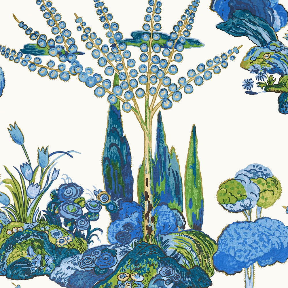 Thibaut Wallpaper Orleans Blue and Green T45028 Wallpaper Non Woven Wallpaper U.S.A </p><p>Repeat: H: , V: 30   (76.20  cm) 27  in  (68.58  cm) - My Fabric Connection -