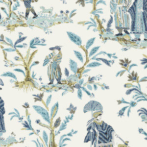 Royale Toile Turquoise and Navy T72574 by Thibaut Wallpaper