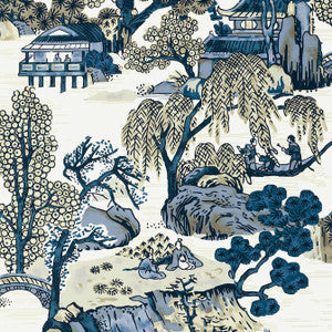 Asian Scenic Blue and Beige T75461 by Thibaut Wallpaper
