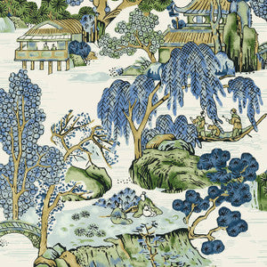 Asian Scenic Blue and Green T75462 by Thibaut Wallpaper