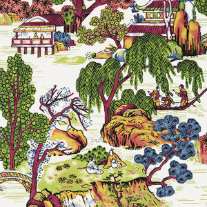 Asian Scenic Coral and Green T75464 by Thibaut Wallpaper