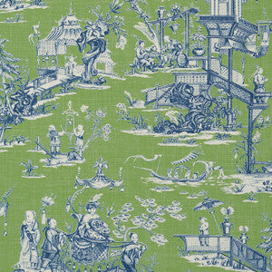 Cheng Toile Green and Blue T75467 by Thibaut Wallpaper