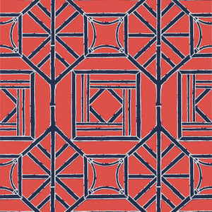 Shoji Panel Red and Blue T75518 by Thibaut Wallpaper