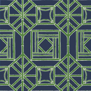 Shoji Panel Navy and Green T75521 by Thibaut Wallpaper