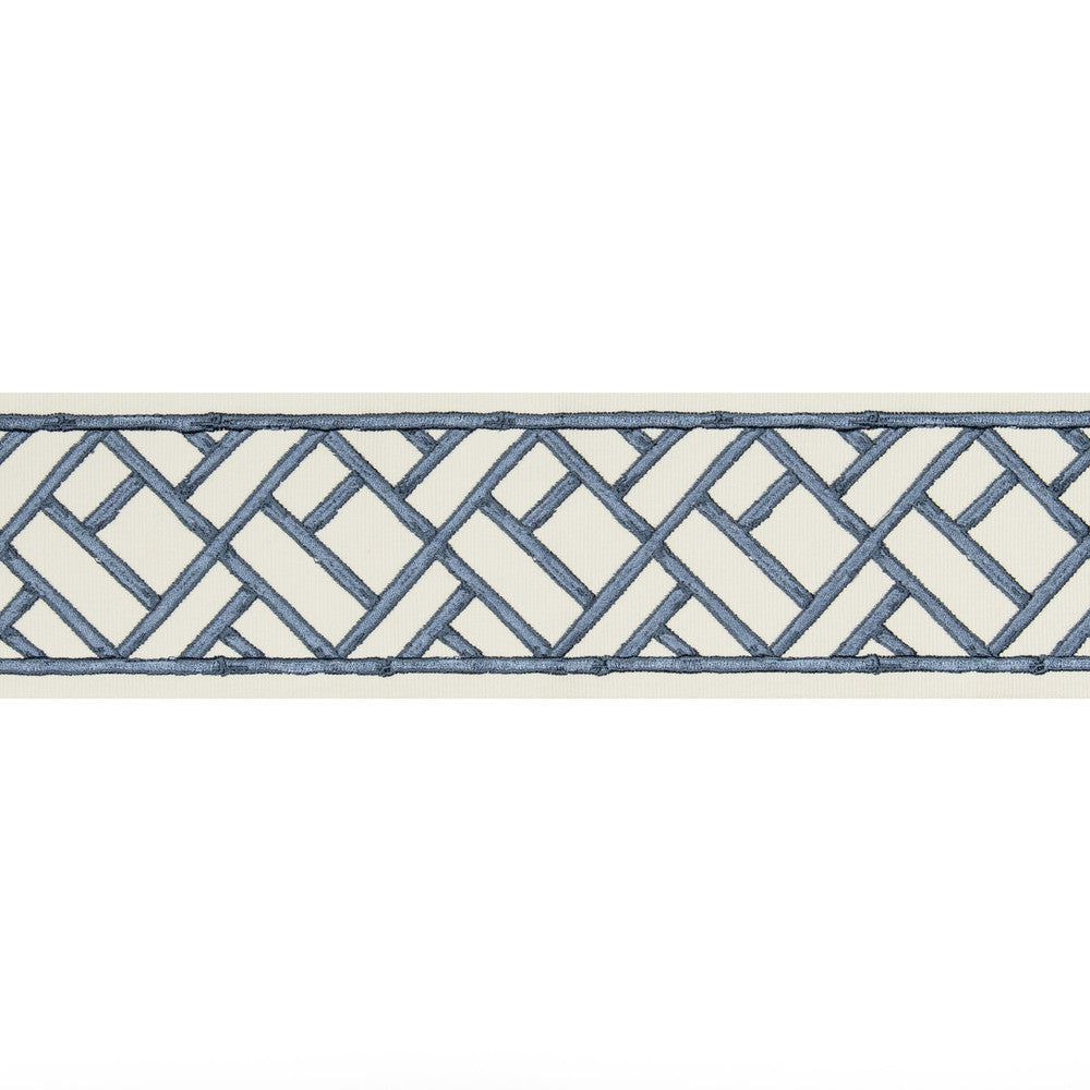 Torana Tape Blue by Brunschwig & Fils Trim Brunschwig & Fils Trim Torana Tape BlueTrim TREILLIS PASSEMENTERIE COTTON - 76%;VISCOSE - 24% India </p><p>Repeat: H: 3.75, V: 7.7 3.75 - Fabric Carolina -