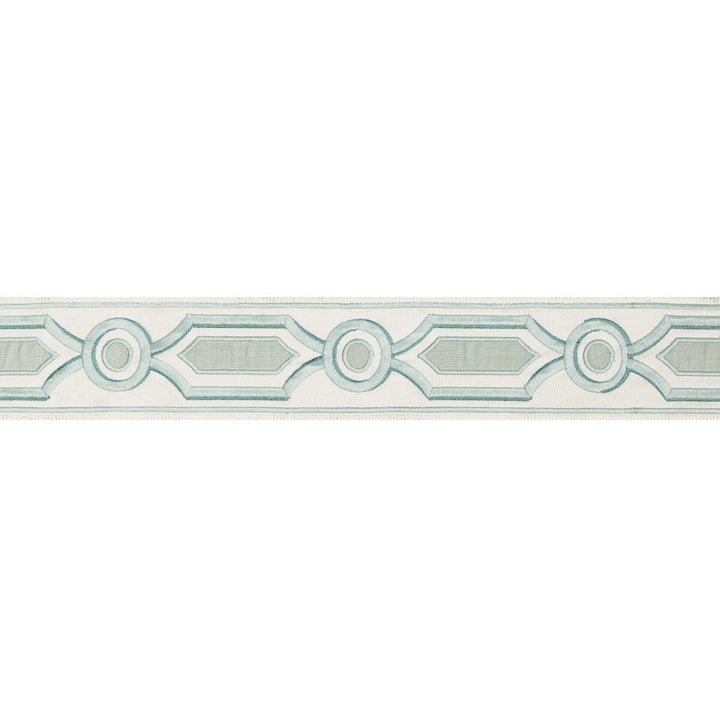 Ganden Tape Aqua by Brunschwig & Fils Trim Brunschwig & Fils Trim Ganden Tape AquaTrim TREILLIS PASSEMENTERIE POLYESTER - 76%;LINEN - 24% India </p><p>Repeat: H: 2.17, V: 5.12 2.17 - Fabric Carolina -