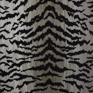 Tiger Flock Black on Metallic Silver T83065 by Thibaut Wallpaper