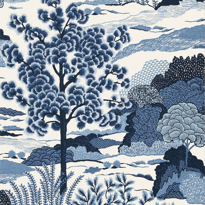 Daintree Blue on White T85044 by Thibaut Wallpaper Thibaut Wallpaper Daintree Blue on White T85044Wallpaper Greenwood Wallpaper U.S.A. </p><p>Repeat: V: 36 27 - Fabric Carolina -