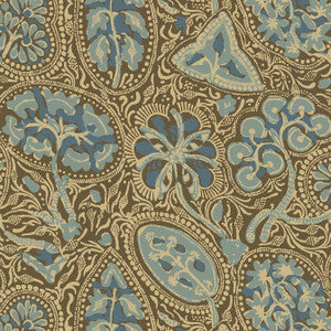 Cochin Aqua and Brown T88718 by Thibaut Wallpaper