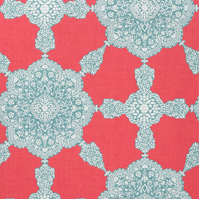 Medallion Paisley Pink and Turquoise T88726 by Thibaut Wallpaper Thibaut Wallpaper Medallion Paisley Pink and Turquoise T88726Wallpaper Trade Routes Wallpaper U.S.A. </p><p>Repeat: V: 27 27 - Fabric Carolina -
