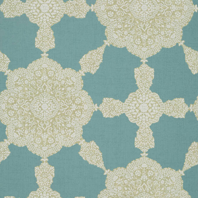 Medallion Paisley Aqua and Beige T88728 by Thibaut Wallpaper Thibaut Wallpaper Medallion Paisley Aqua and Beige T88728Wallpaper Trade Routes Wallpaper U.S.A. </p><p>Repeat: V: 27 27 - Fabric Carolina -